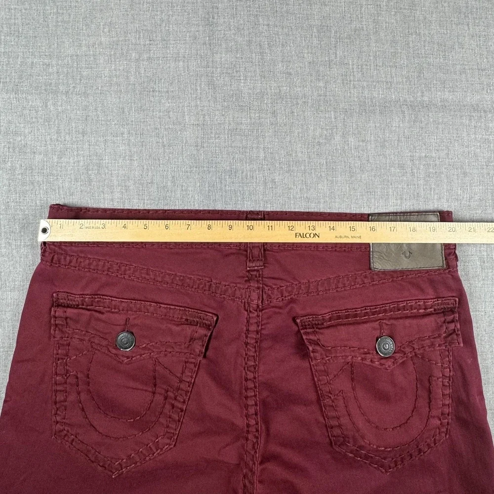 True Religion Geno Relaxed Slim Jeans Mens 40x31 Red Burgundy Stretch Denim